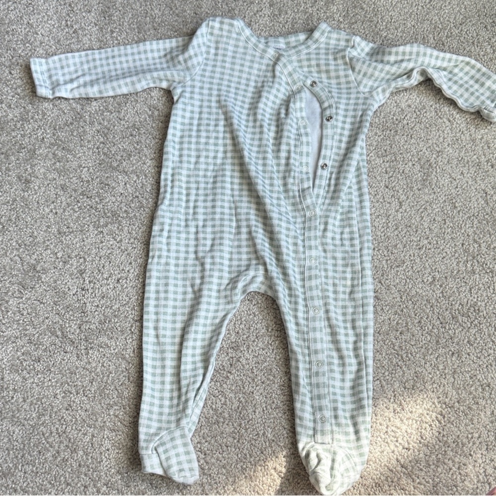 Nordstrom Gingham Kids Footie - Light Gray and White